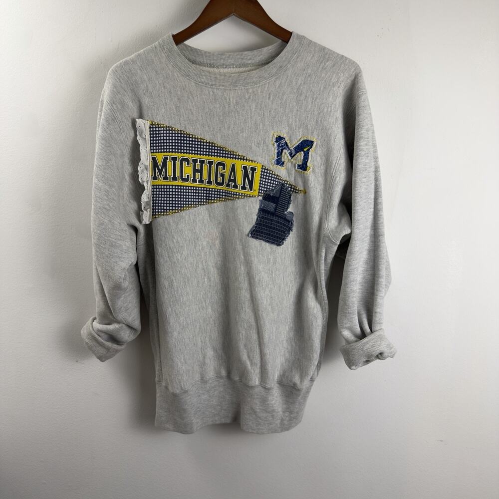Vintage Michigan Wolverines Crewneck Handmade Size Large Go Blue Woman's